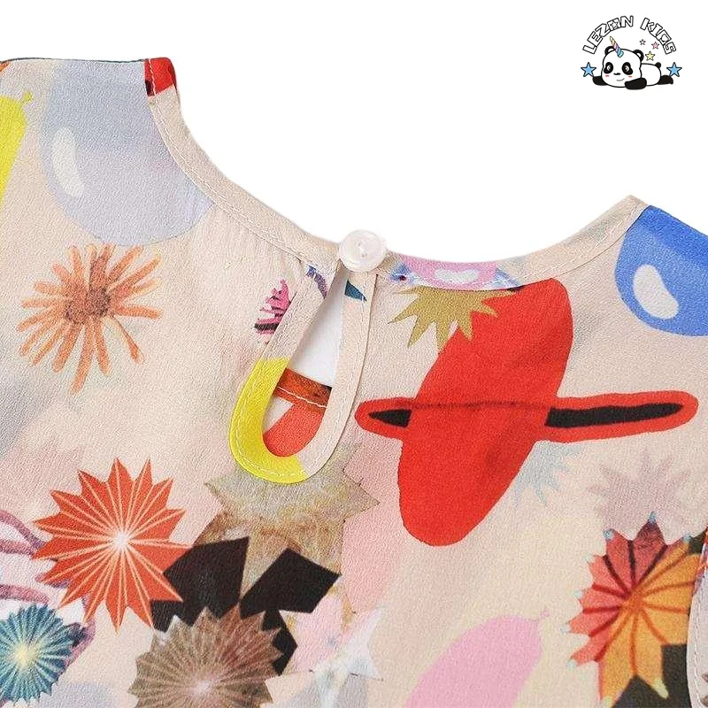 LEZONKIDS - 2024 Sleeveless Rainbow Cartoon Printed Girls Frocks Casual Girls Dresses for Summer